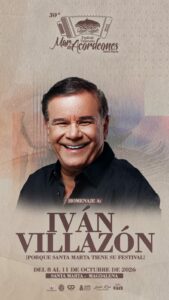 Iván Villazón, homenajeado en la edición número 30 del Festival Vallenato Mar de Acordeones, que se realizará en Santa Marta.
