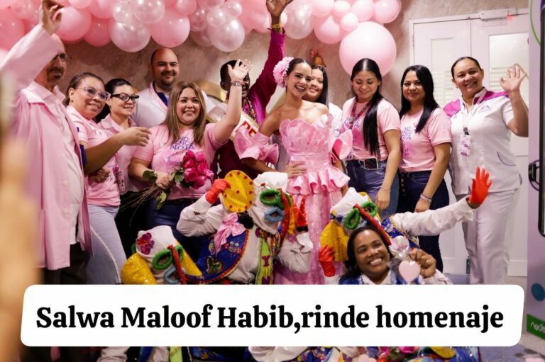 Salwa Maloof Habib, reina del Carnaval de Barranquilla 2027, durante una campaña de homenaje a sobrevivientes del cáncer de mama.